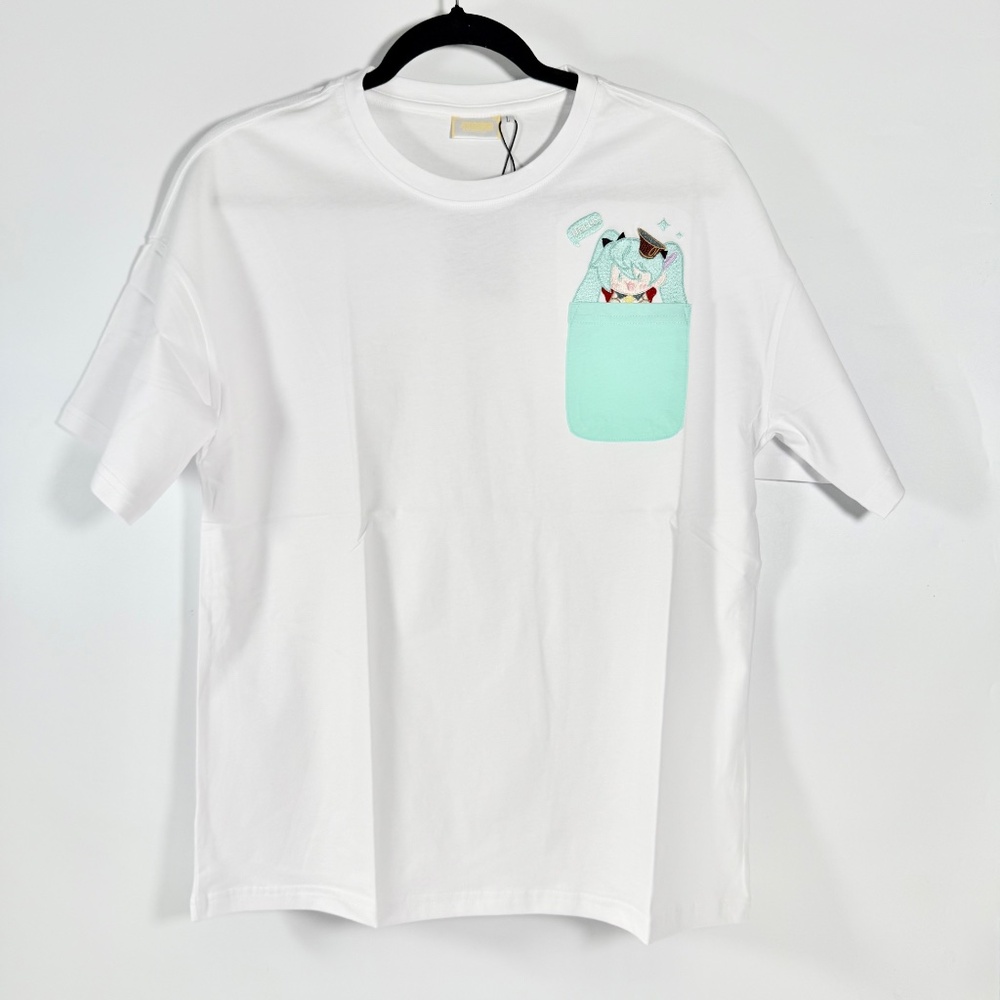 Hatsune Miku Pocket Graphic White T Shirt Short Sleeve Size L